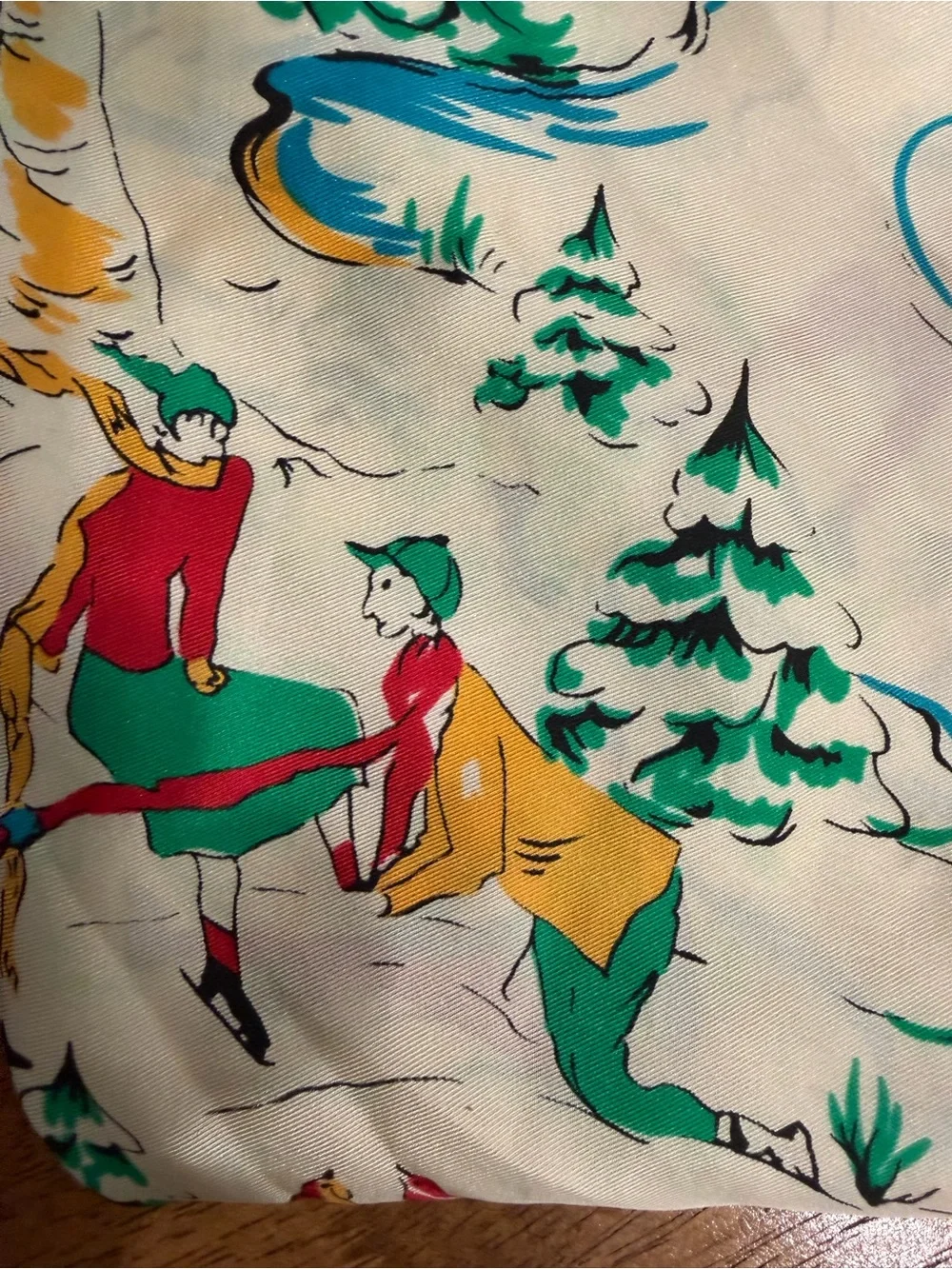 Vintage gap Italian silk Navy and White Winter Scarf - Playful Ski Scene